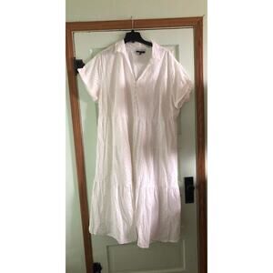 ELOQUII Elements White Short Sleeve Tiered Eyelet Midi Dress Size 28 Bridal